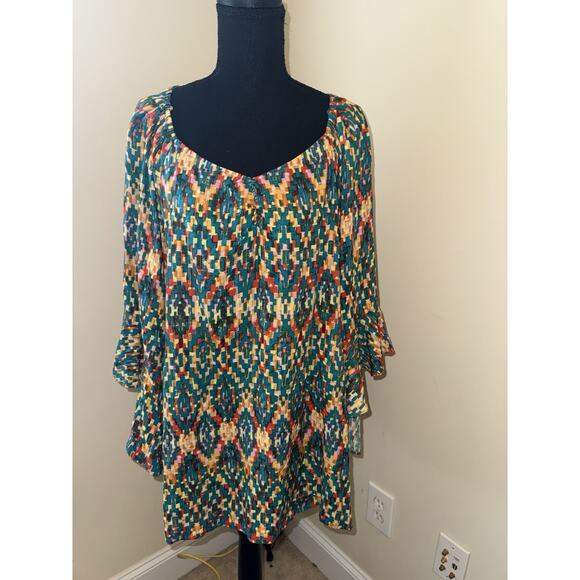 Cato Women’s Multicolor Sparkle Blouse Flowy Ruffle Sleeves Geometric 18/20W - Picture 1 of 5